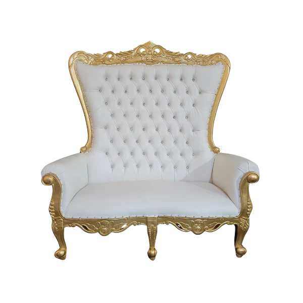 Double wide white and gold throne chair