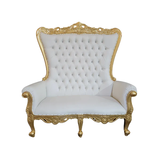 Double wide white and gold throne chair